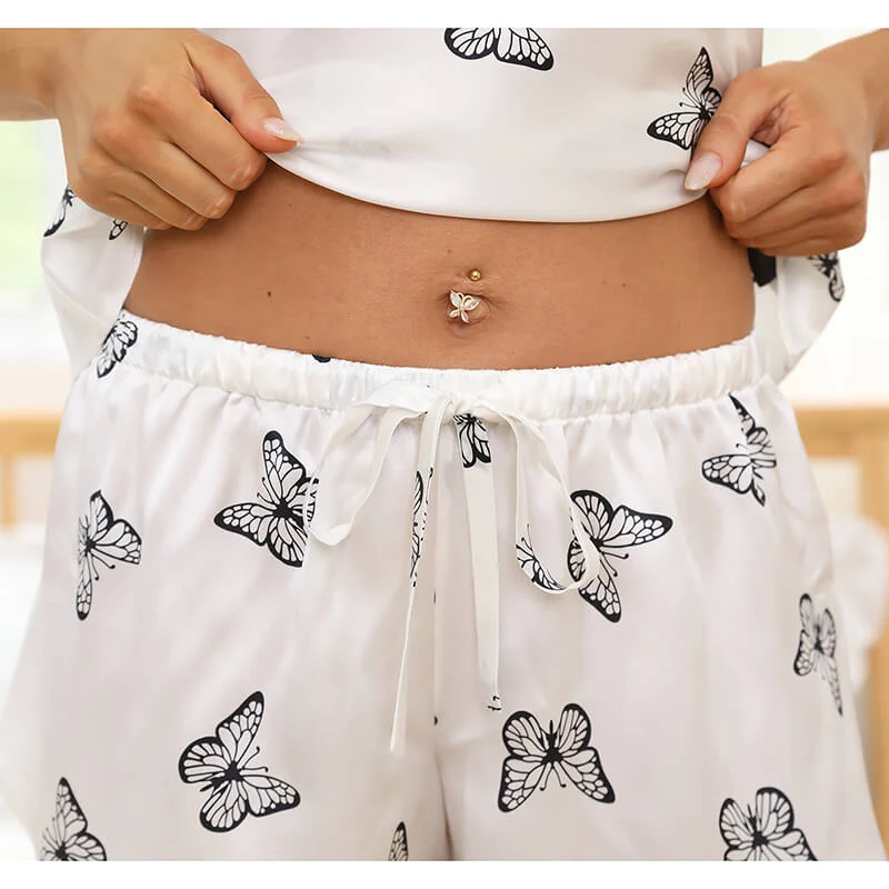 Conjunto de pijama camisola de seda corta con estampado de mariposas para mujer - Imagen 8