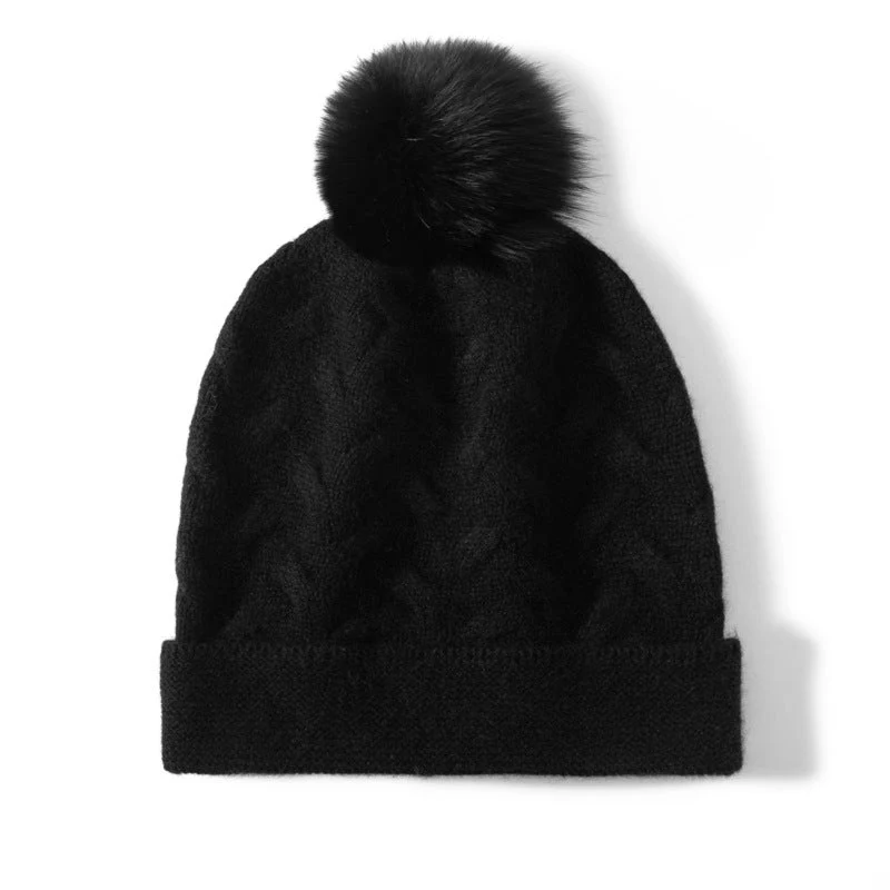 Gorro de cachemira de punto trenzado con gorro de cachemira texturizado con pompón - Imagen 5