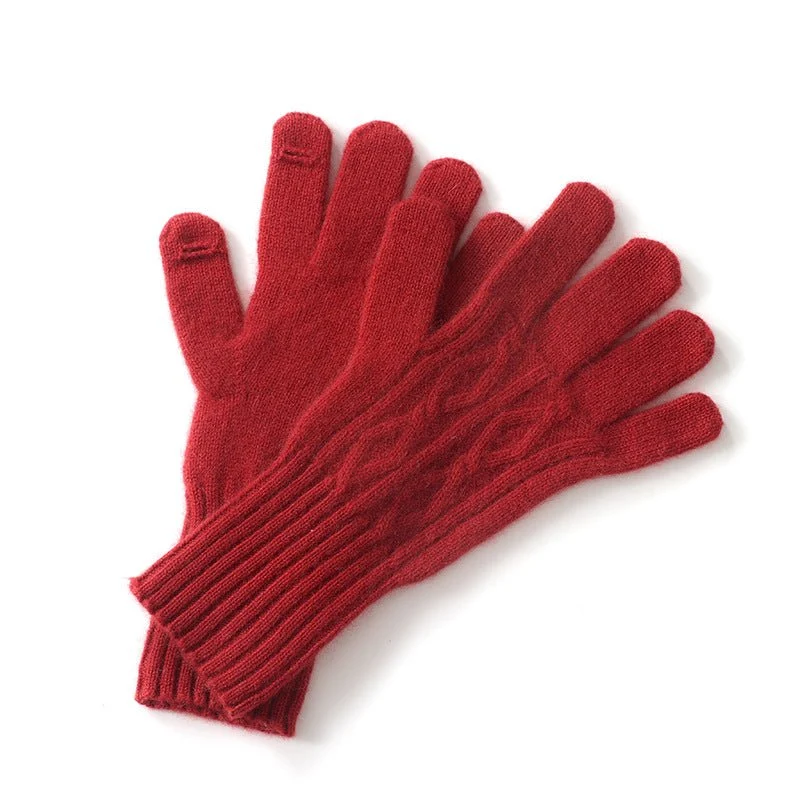 Guantes de punto trenzado de cachemira pura con pantalla táctil Mitones de invierno de cachemira - Imagen 6