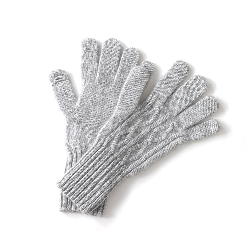 Guantes de punto trenzado de cachemira pura con pantalla táctil Mitones de invierno de cachemira - Imagen 3