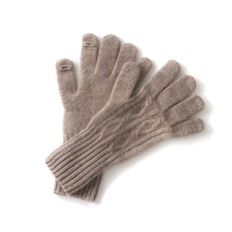 Guantes de punto trenzado de cachemira pura con pantalla táctil Mitones de invierno de cachemira - Imagen 4