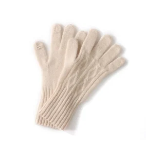 Guantes de punto trenzado de cachemira pura con pantalla táctil Mitones de invierno de cachemira