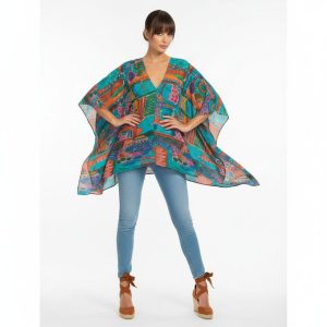 Caftan de algodon corto azul y colores y otros estampados