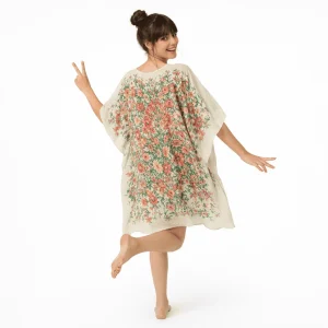 Caftan Beige con flores de Pañuelos de semi seda