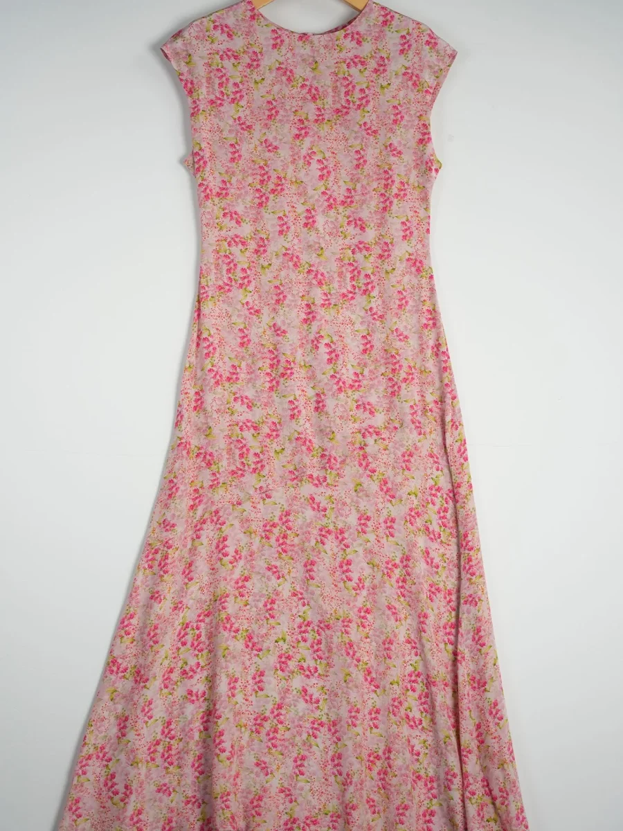 Vestido de verano de seda con manga casquillo Vestido largo de seda para mujer Vestido largo floral de seda - Imagen 6