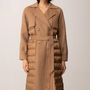 Twinset abrigo acolchado con cinturon camel