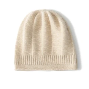 Gorro de punto de diamante de cachemir puro con patrón geométrico