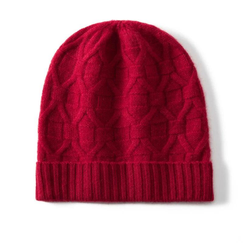 Gorro Beanie De Puro Cashmere Con Punto Geométrico Gorro De Punto De Cashmere Acanalado - Imagen 6