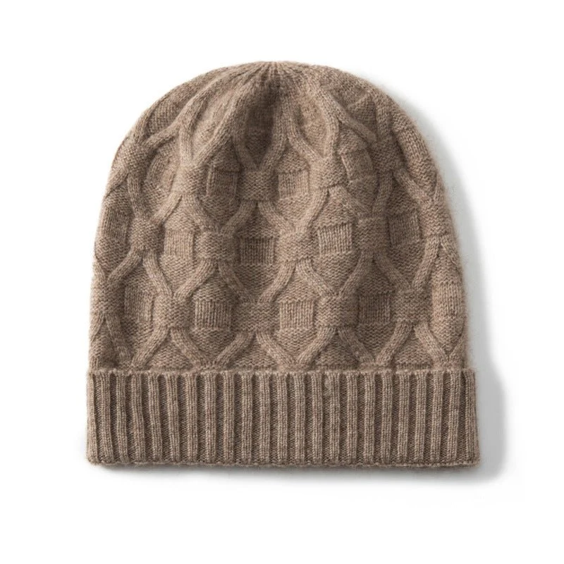 Gorro Beanie De Puro Cashmere Con Punto Geométrico Gorro De Punto De Cashmere Acanalado - Imagen 4
