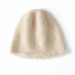 Gorro de pura cachemira con dobladillo con flecos Gorro de invierno texturizado