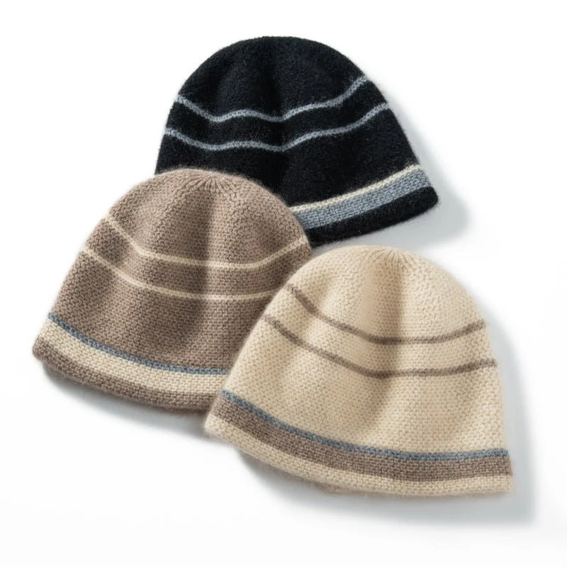 Gorro de cachemira Gorro de invierno de cachemira a rayas Gorra unisex 100% cachemira - Imagen 5