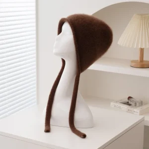 Gorro de cachemira con lazos Gorro de cachemira con cubierta para las orejas para mujer