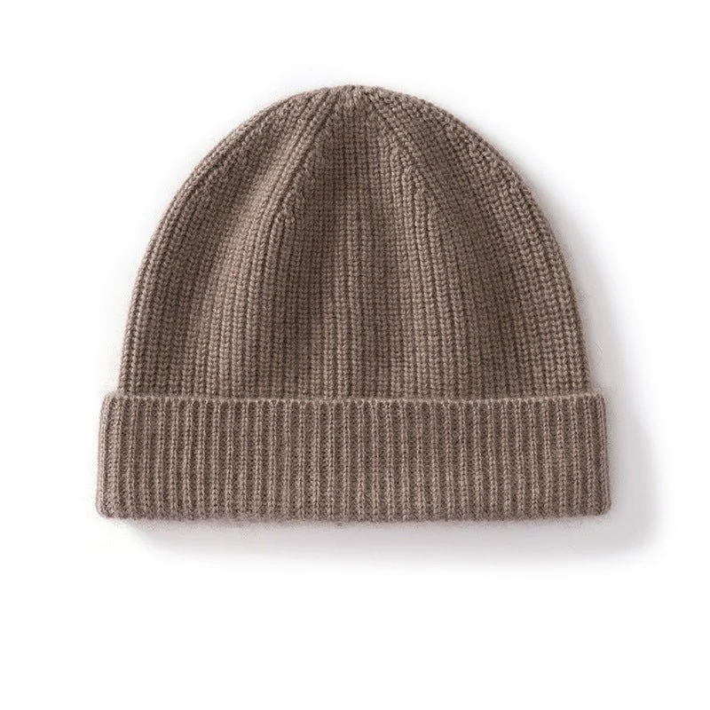 Gorro acanalado de pura cachemira Gorro clásico de punto de invierno con puño plegable - Imagen 3