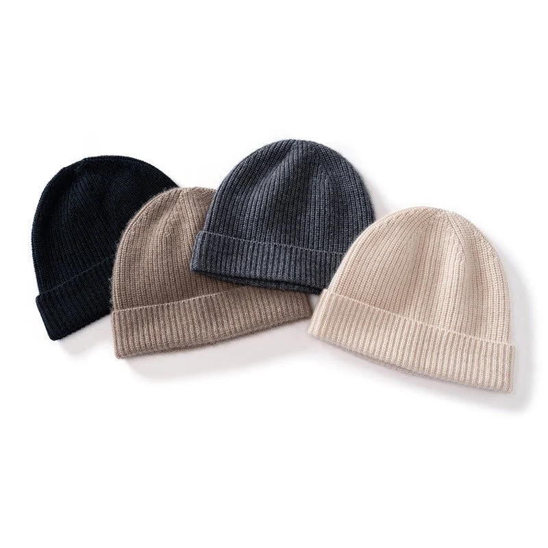 Gorro acanalado de pura cachemira Gorro clásico de punto de invierno con puño plegable - Imagen 6