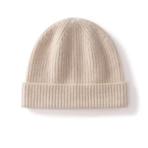 Gorro acanalado de pura cachemira Gorro clásico de punto de invierno con puño plegable