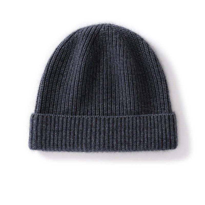 Gorro acanalado de pura cachemira Gorro clásico de punto de invierno con puño plegable - Imagen 4