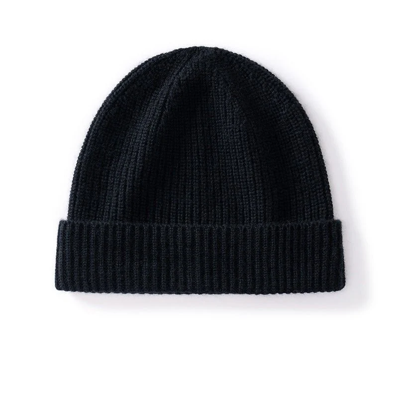 Gorro acanalado de pura cachemira Gorro clásico de punto de invierno con puño plegable - Imagen 5
