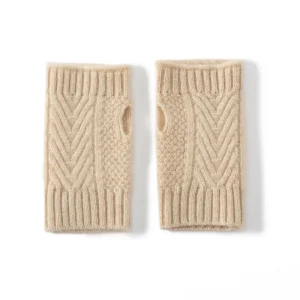 Guantes de cachemir Cable Cable Mittanes sin dedo Halfeded Fate -FLEECE