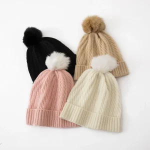 Gorro holgado de cachemira con pompón Gorro de invierno de cachemira tejido con ochos para mujer
