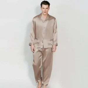 Conjunto de pijama de seda largo clásico para hombre Pijamas de seda pura real
