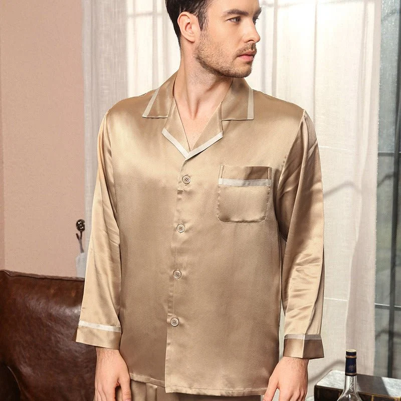 Pajama de seda clásica Juego para hombres Luxury Silk Men Sleepwear - Imagen 6