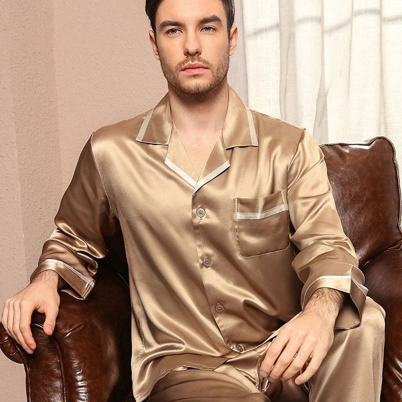 Pajama de seda clásica Juego para hombres Luxury Silk Men Sleepwear - Imagen 4