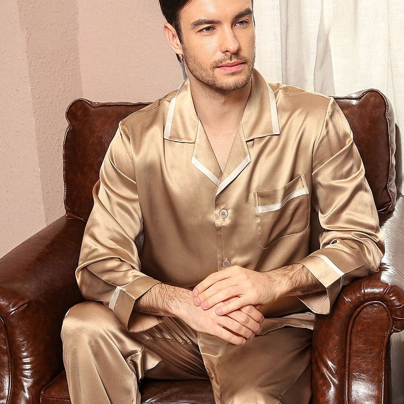 Pajama de seda clásica Juego para hombres Luxury Silk Men Sleepwear - Imagen 3