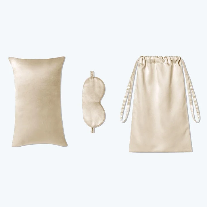 3 PCS Silk Travel Set Cushion Eye Mask y Bolsa de almacenamiento