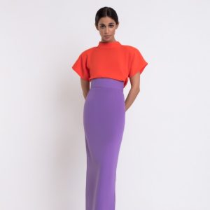 Matilde Cano conjunto naranja morado