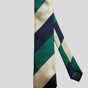 Corbata Rayas Anchas Tricolor: Azul Marino, Verde y Dorado