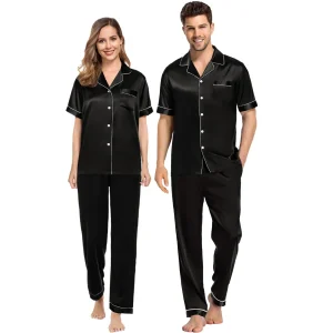 Pajama de seda Pajama de seda de manga corta 4pcs para hombre y mujer