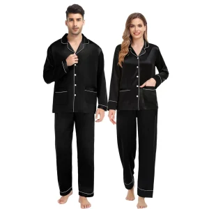 Pajamas de seda a juego Pajamas de seda de parejas puras largas