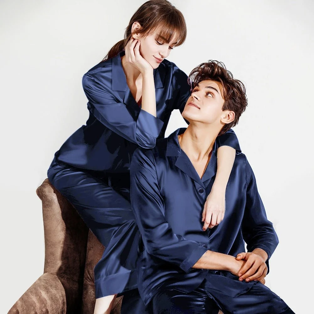 Parejas de ropa de dormir seda 100% seda a juego de pijama - Imagen 3