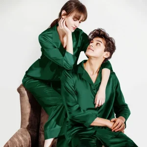 Parejas de ropa de dormir seda 100% seda a juego de pijama