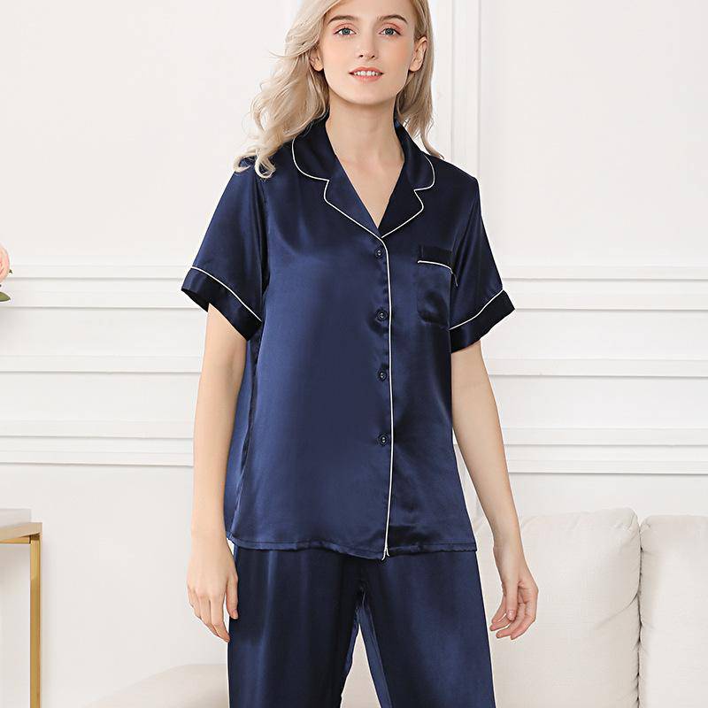 Pajama a juego de seda Manga corta 100% pijama de seda - Imagen 3