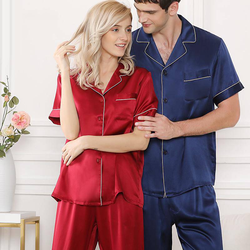 Pajama a juego de seda Manga corta 100% pijama de seda - Imagen 7