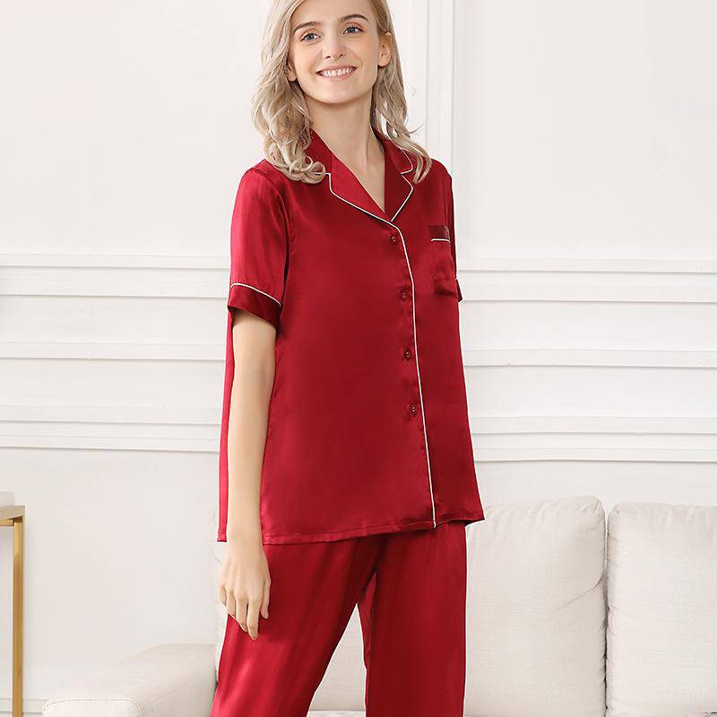 Pajama a juego de seda Manga corta 100% pijama de seda - Imagen 5