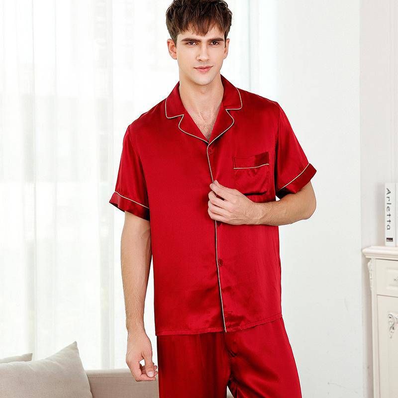 Pajama a juego de seda Manga corta 100% pijama de seda - Imagen 4