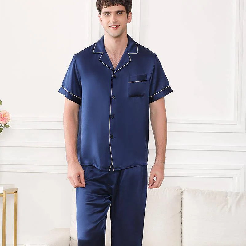 Pajama a juego de seda Manga corta 100% pijama de seda - Imagen 6