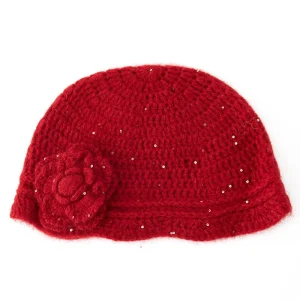 Gorro de cachemira tejido a crochet con gorro de mezcla de cachemira con flores de lentejuelas