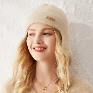 Gorro lindo de cachemira pura para mujer Gorro con orejeras de punto de cachemira