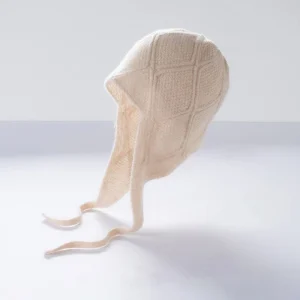 Gorro de cachemira pura de punto de diamante Gorro de cachemira con lazos
