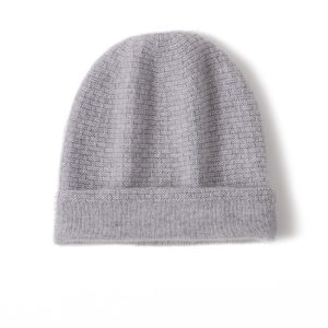 Gorro de invierno de cachemira pura con puño doblado y gorro de cachemira pura de punto gofre de doble capa