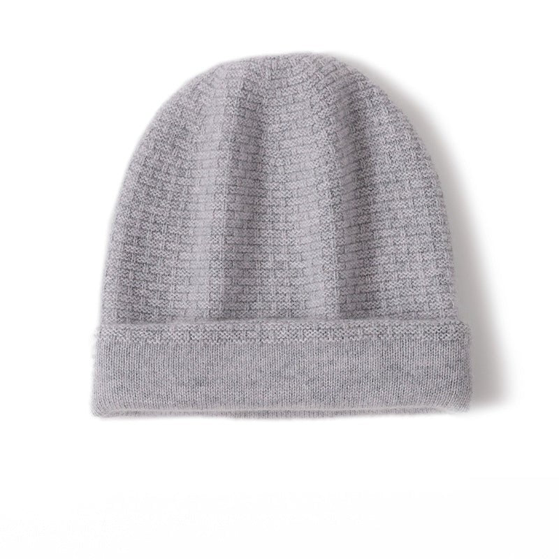 Gorro de invierno de cachemira pura con puño doblado y gorro de cachemira pura de punto gofre de doble capa - Imagen 2