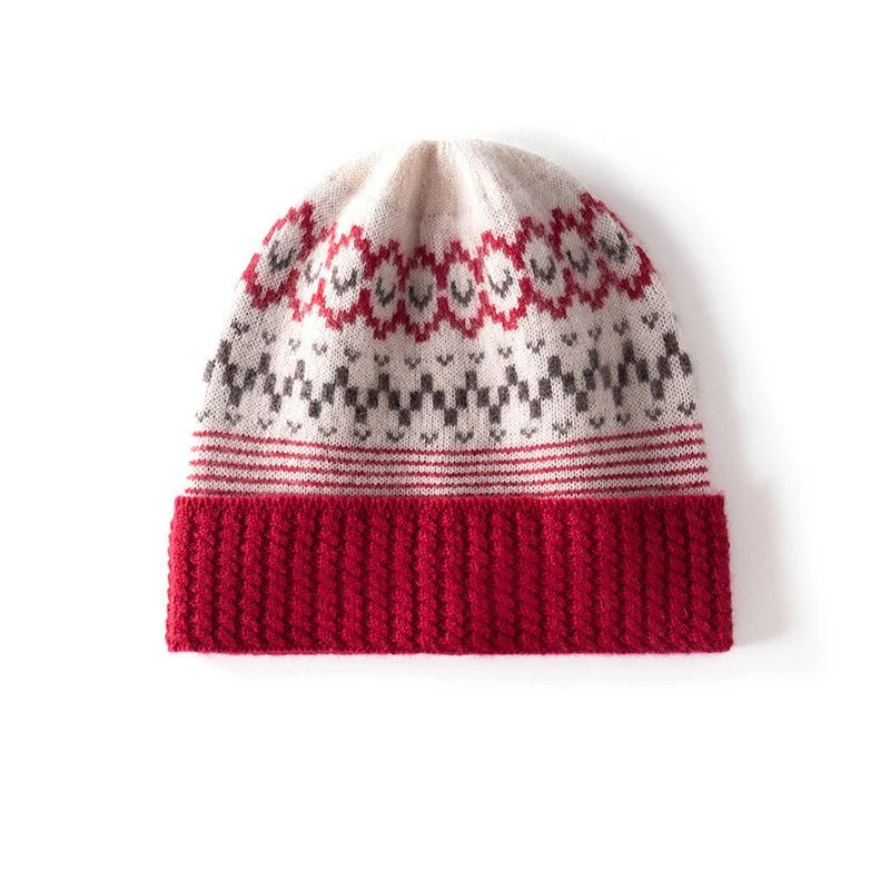 Gorro de cachemira pura con estampado Fair Isle Gorro de punto de cachemira con motivo nórdico - Imagen 5