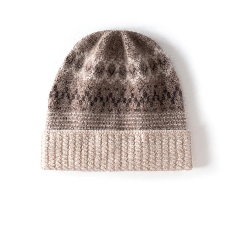Gorro de cachemira pura con estampado Fair Isle Gorro de punto de cachemira con motivo nórdico - Imagen 3