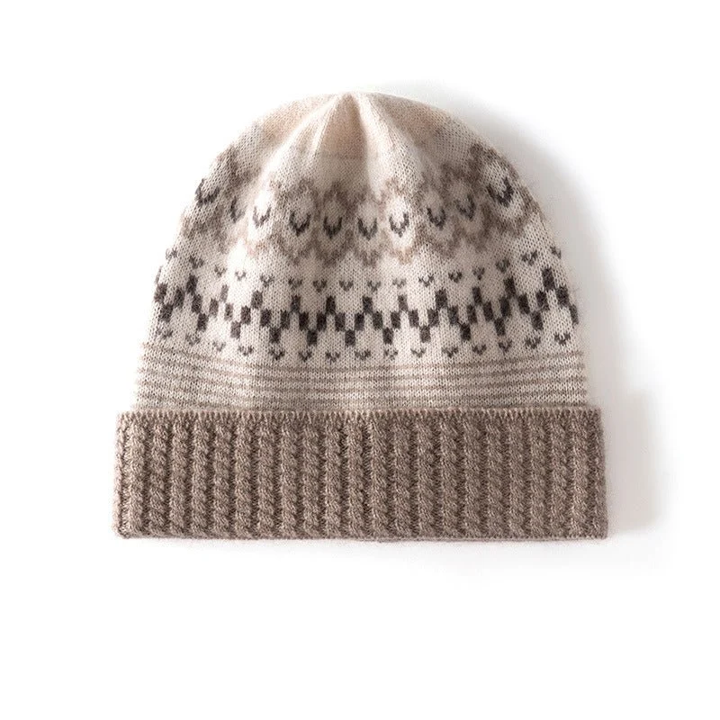 Gorro de cachemira pura con estampado Fair Isle Gorro de punto de cachemira con motivo nórdico