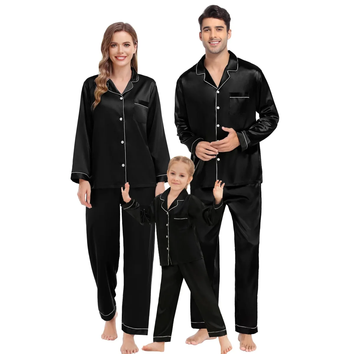 Familia Long Silk Pajama Set 100% puro de seda pura PJS