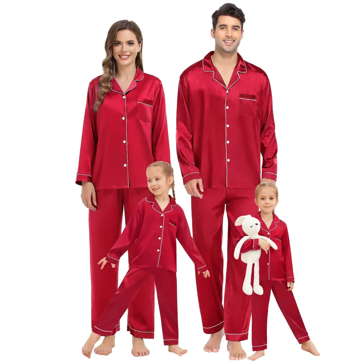 Familia Long Silk Pajama Set 100% puro de seda pura PJS - Imagen 8