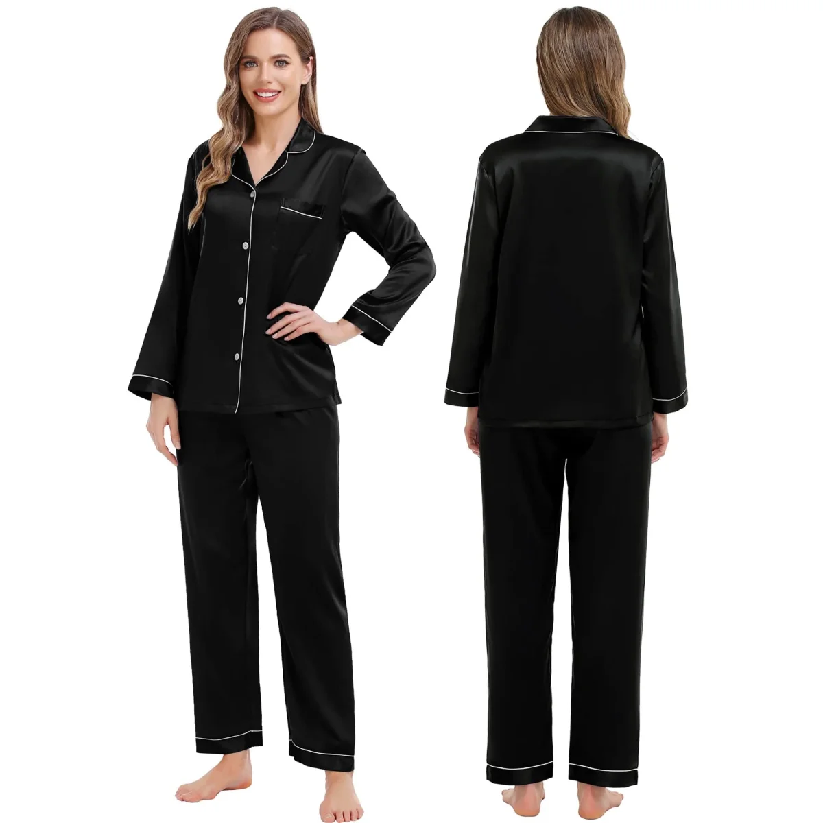 Familia Long Silk Pajama Set 100% puro de seda pura PJS - Imagen 4